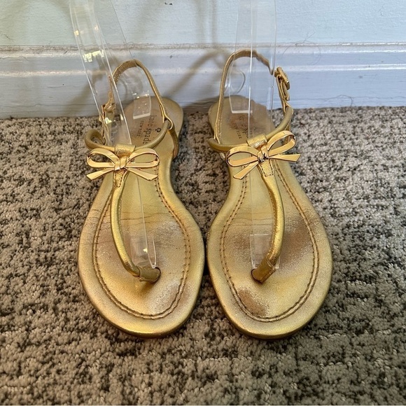 Kate Spade Gold Bow Strappy Sandals Size 7.5 - Picture 3 of 10